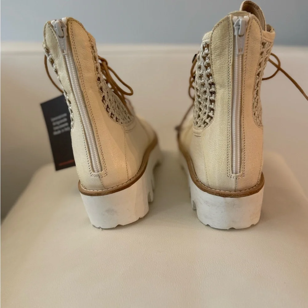 Montelliana Cream Lace-Up Combat Boots - Picture 3 of 5